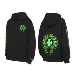 Chrome Hearts Black Hoodie with Bright Green Graphics